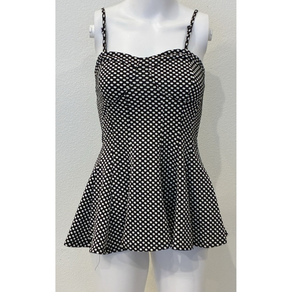 Free People Black & White Polka Dot‎ Peplum Sweetheart Top Size S Retro Flirty